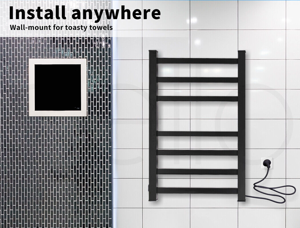 Aluminium Heated Towel Rail 7-Bar Electric Warmer Black Tristar Online