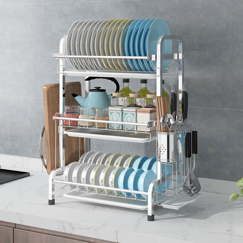 3 Tier Dish Drying Rack Silver 43cm High 60cm Tristar Online