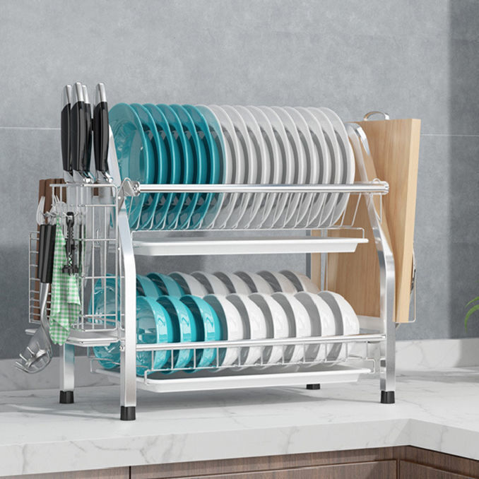 2 Tier Silver Kitchen Dish Rack Drainer 41cm High 25cm Long Tristar Online