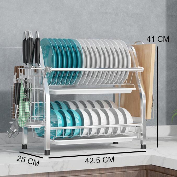 2 Tier Silver Kitchen Dish Rack Drainer 41cm High 25cm Long Tristar Online