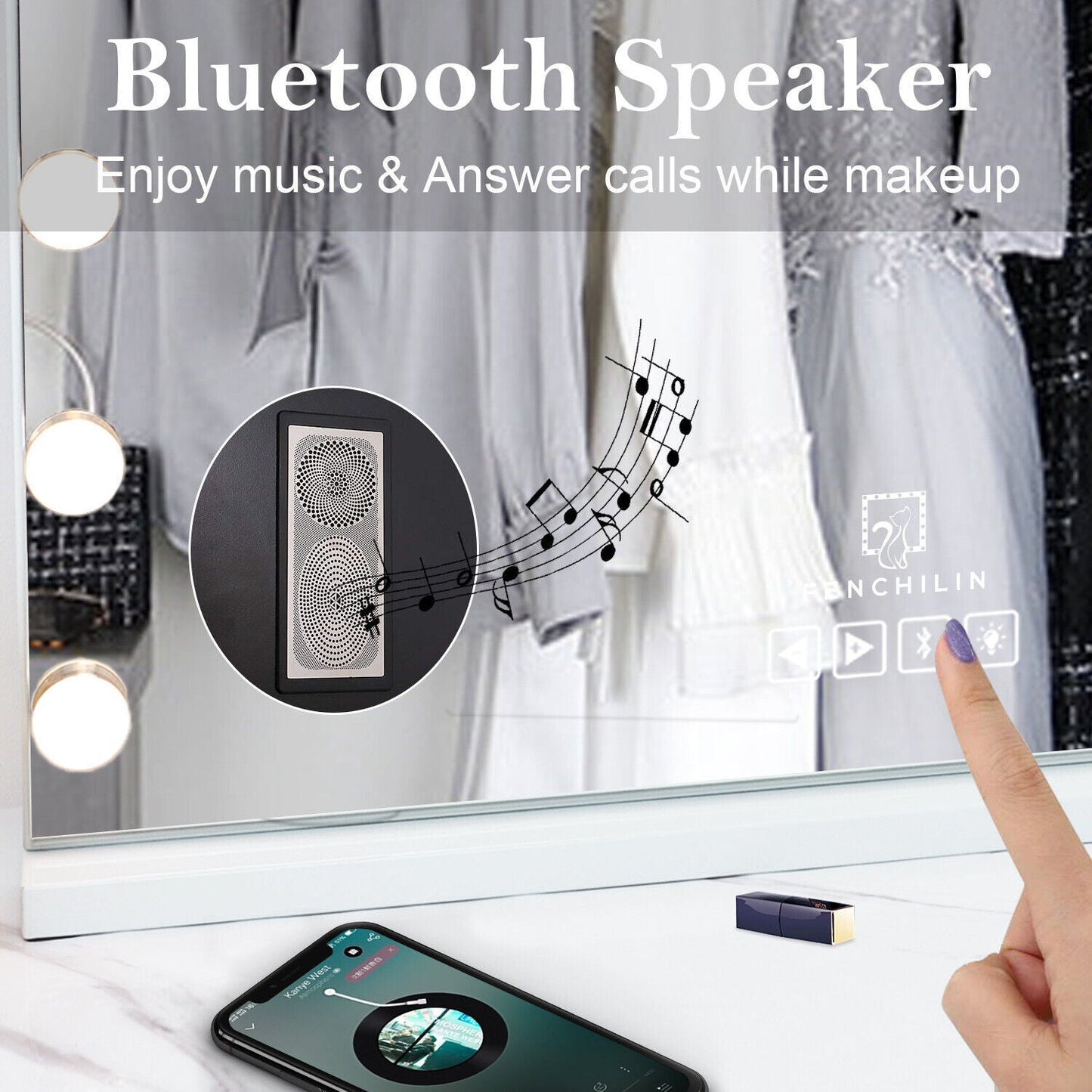 Hollywood LED Vanity Mirror Bluetooth Rectangle White Silver Tristar Online
