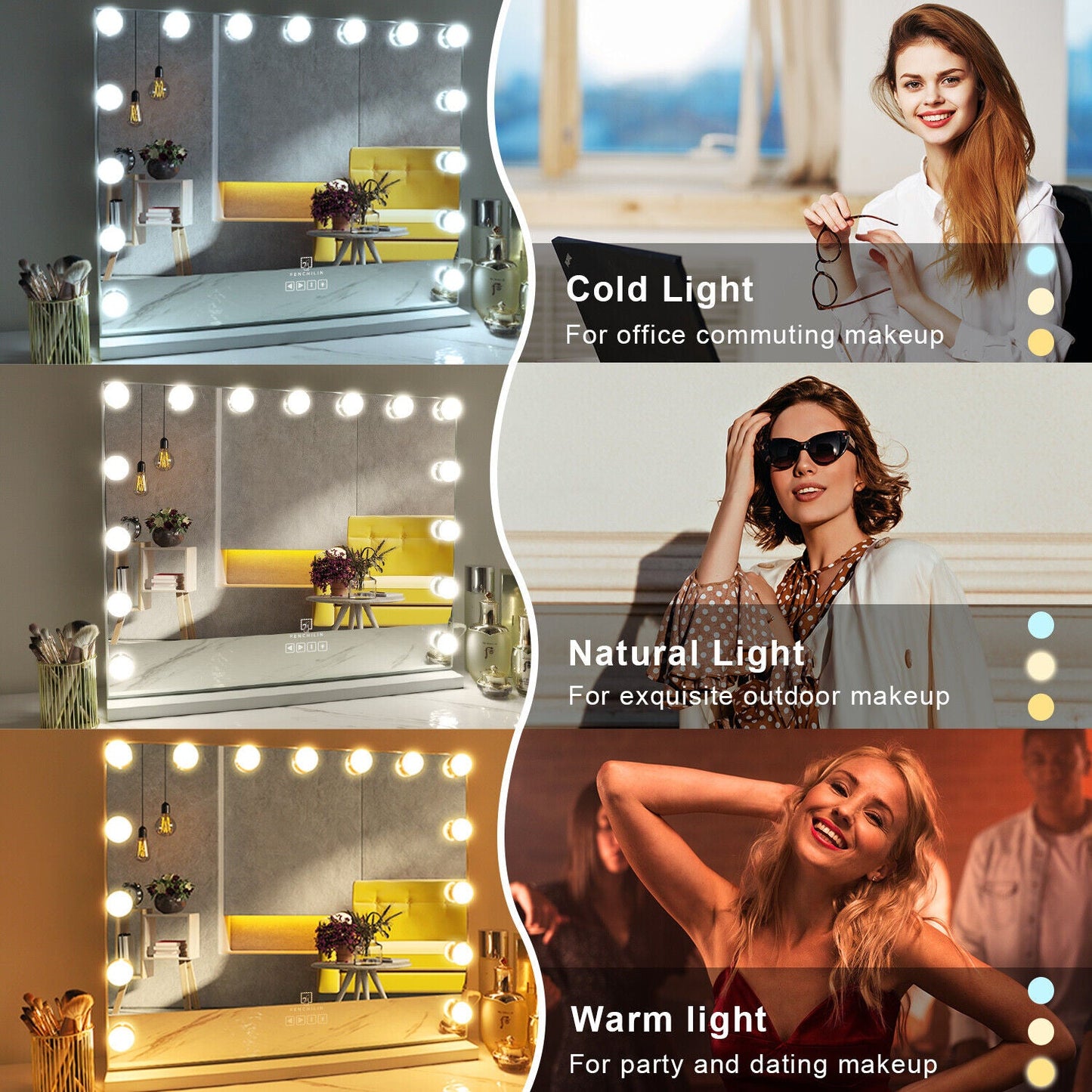 Hollywood LED Vanity Mirror Bluetooth Rectangle White Silver Tristar Online