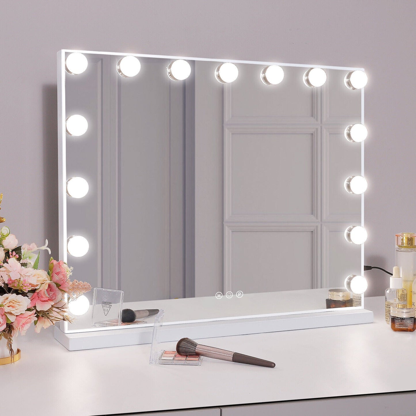 Hollywood LED Vanity Mirror Rectangle White Silver Wall Mirror Tristar Online