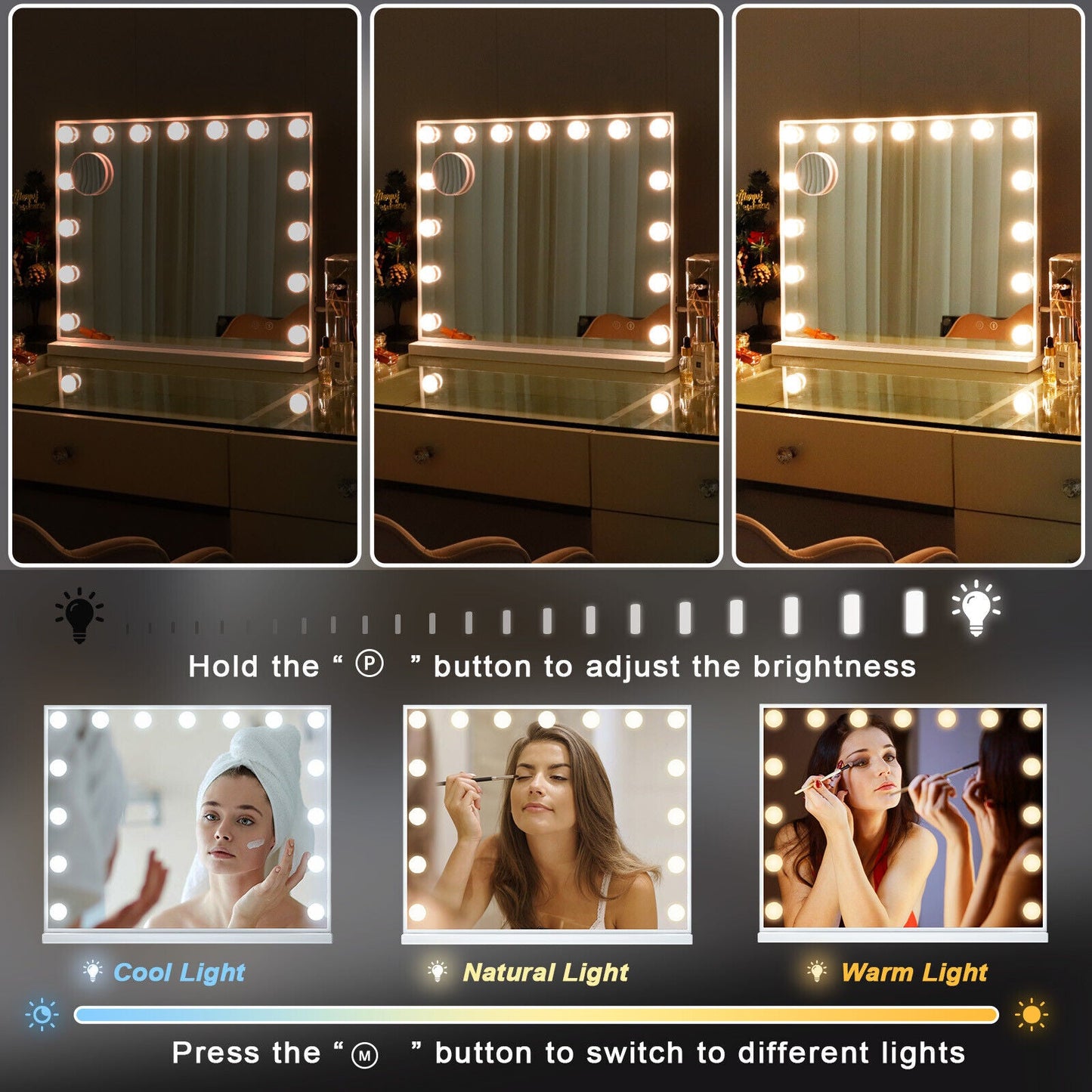 Hollywood LED Vanity Mirror Rectangle White Silver Wall Mirror Tristar Online