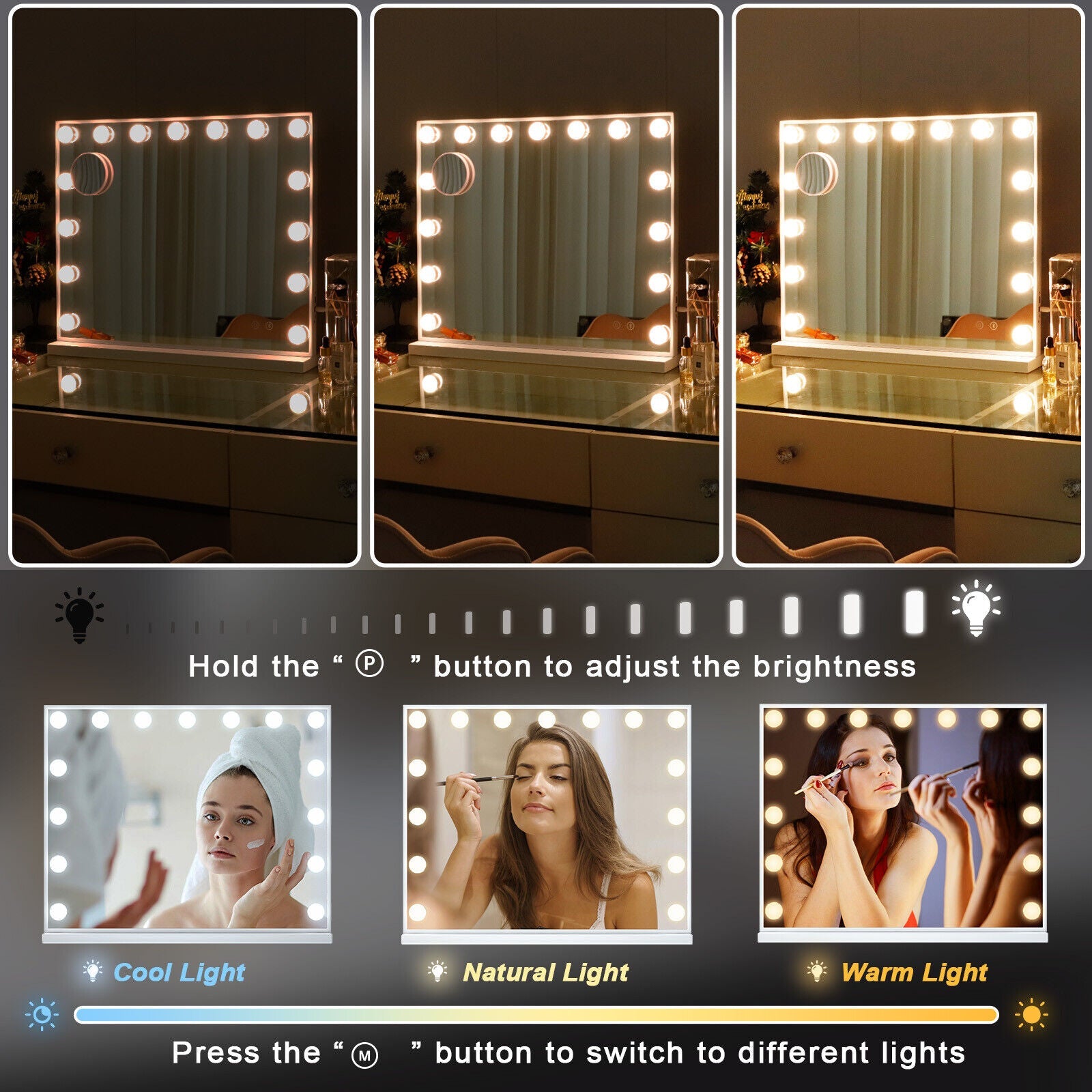 Hollywood LED Vanity Mirror Rectangle White Silver Wall Mirror Tristar Online