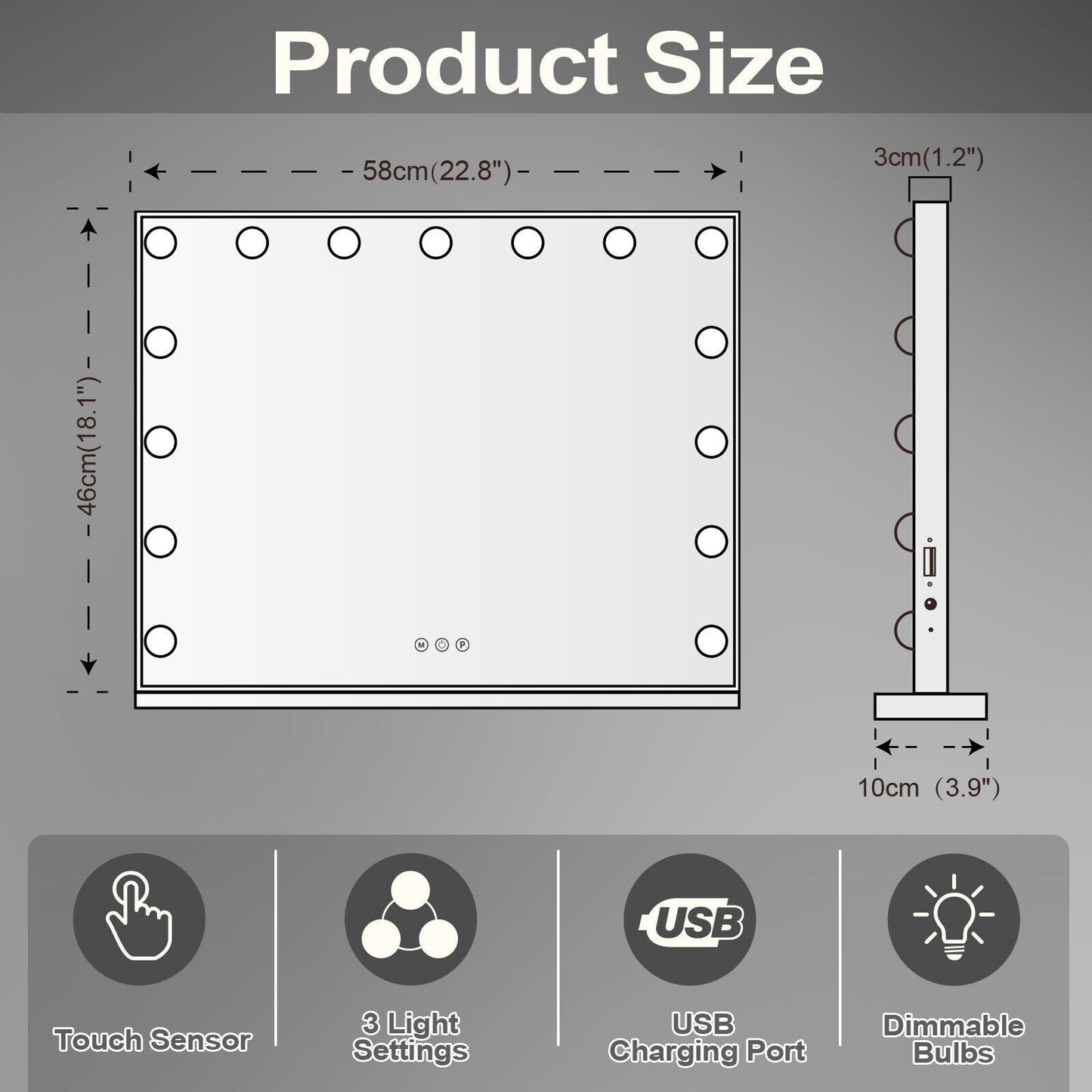 Hollywood LED Vanity Mirror Rectangle White Silver Wall Mirror Tristar Online