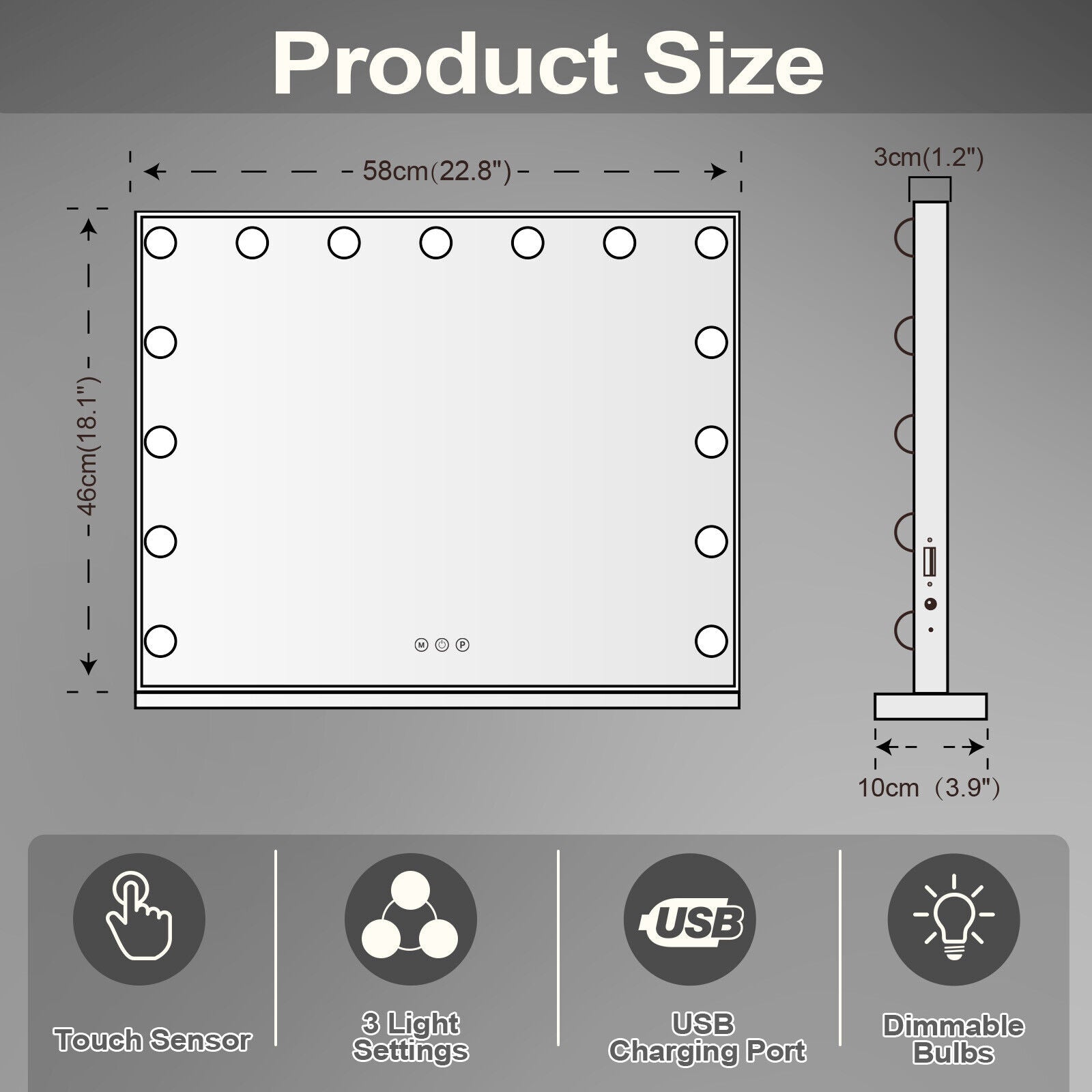 Hollywood LED Vanity Mirror Rectangle White Silver Wall Mirror Tristar Online