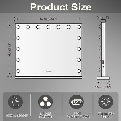 Hollywood LED Vanity Mirror Rectangle White Silver Wall Mirror Tristar Online