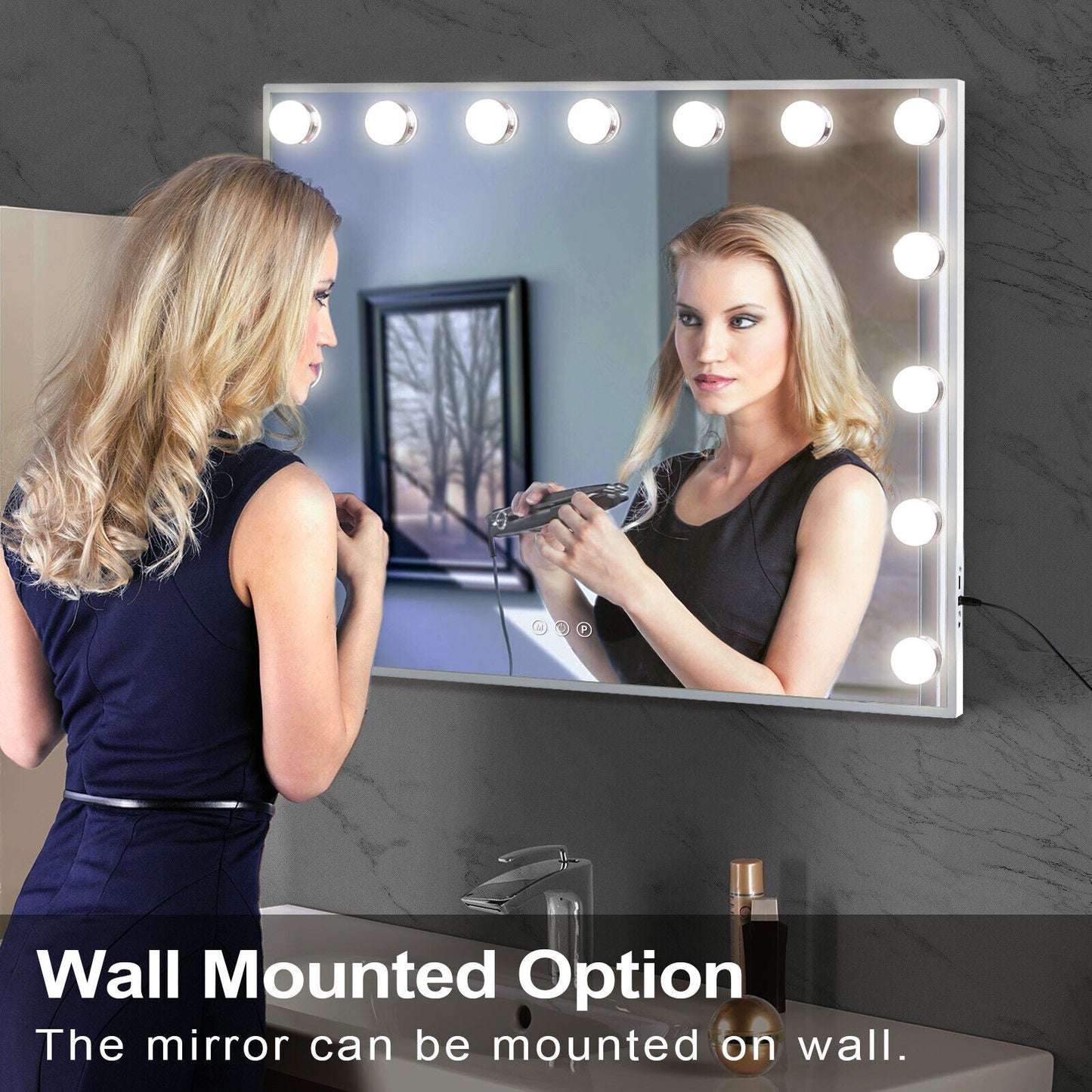 Hollywood LED Vanity Mirror Rectangle White Silver Wall Mirror Tristar Online
