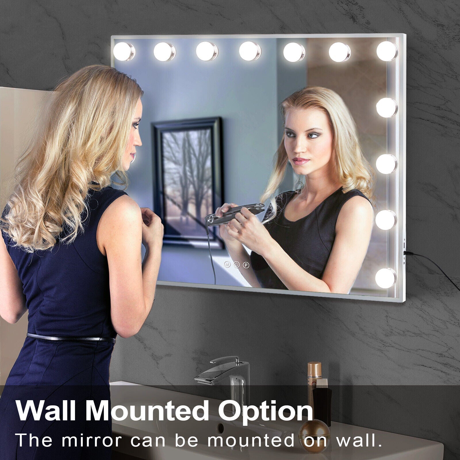 Hollywood LED Vanity Mirror Rectangle White Silver Wall Mirror Tristar Online