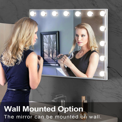 Hollywood LED Vanity Mirror Rectangle White Silver Wall Mirror Tristar Online