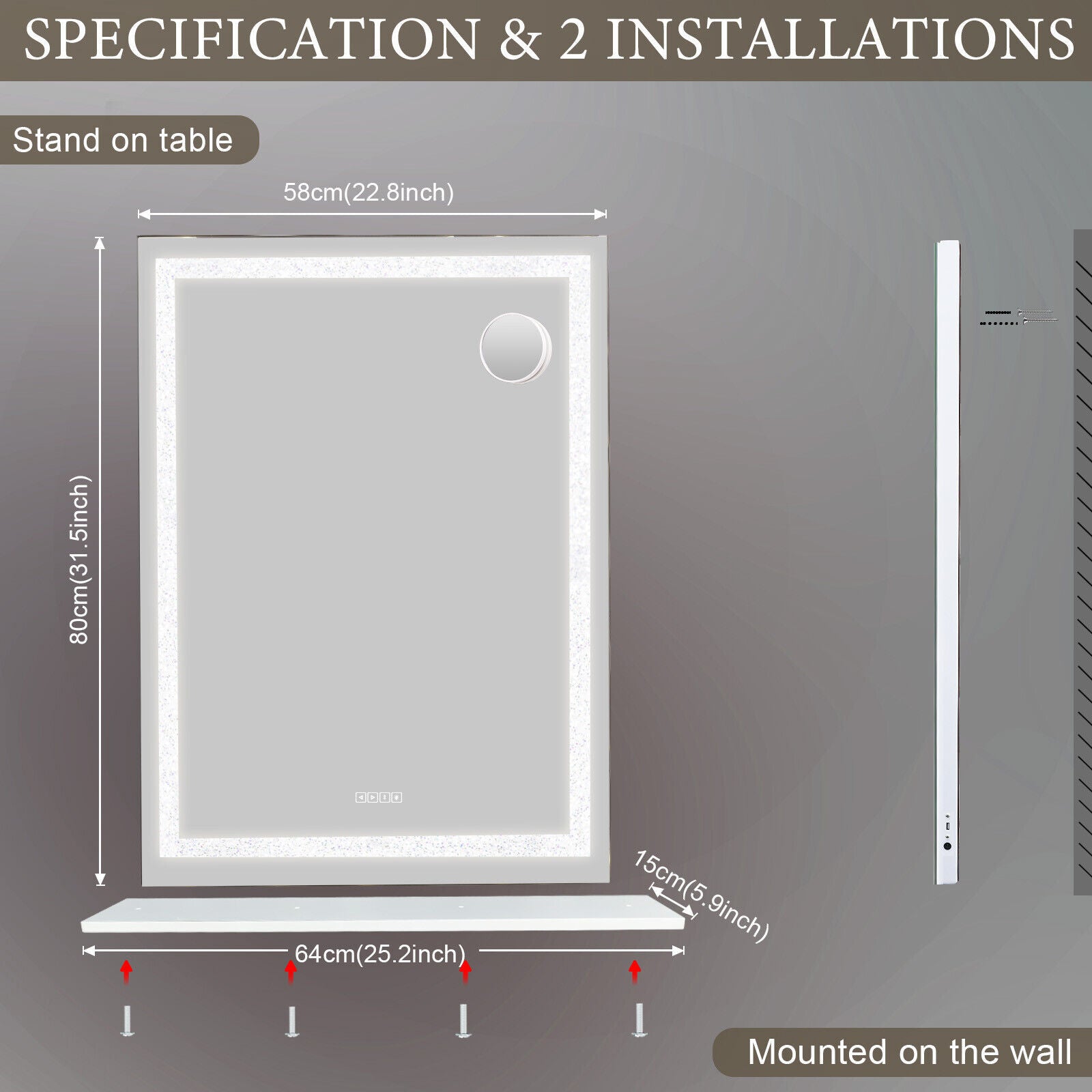 Crystal Vanity Mirror 80CM LED Bluetooth Magnifying Tristar Online