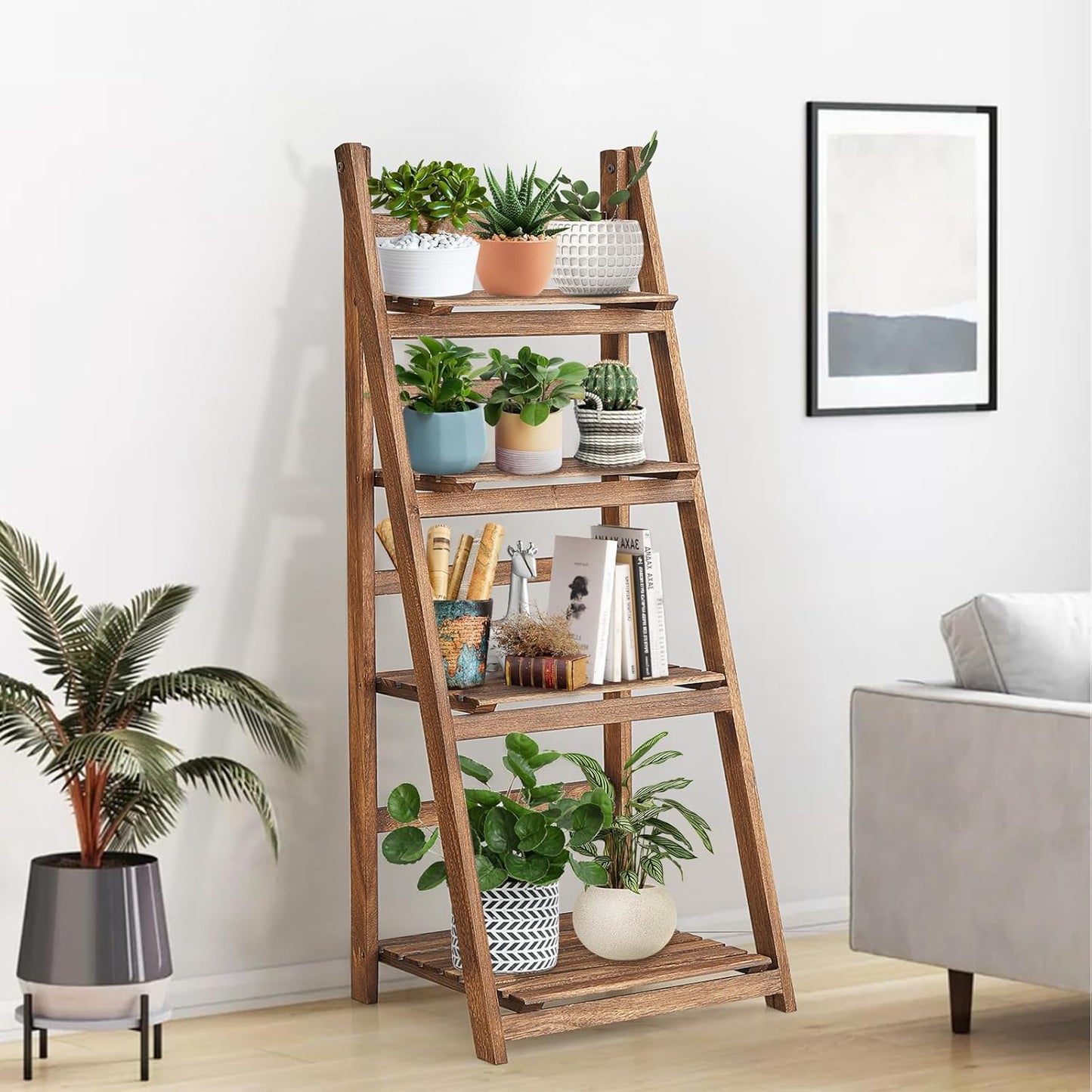 Rustic Wood 4 Tier Plant Stand Bookshelf 38CM Corner Shelf Tristar Online