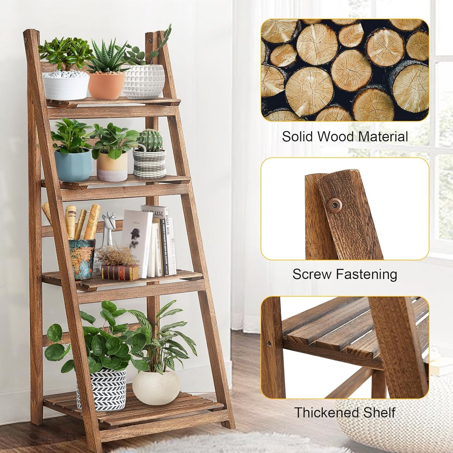 Rustic Wood 4 Tier Plant Stand Bookshelf 38CM Corner Shelf Tristar Online