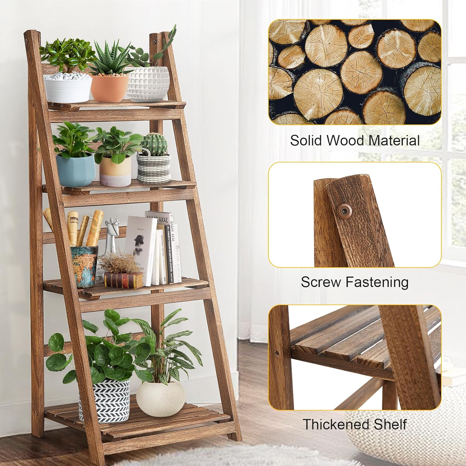 Rustic Wood 4 Tier Plant Stand Bookshelf 38CM Corner Shelf Tristar Online