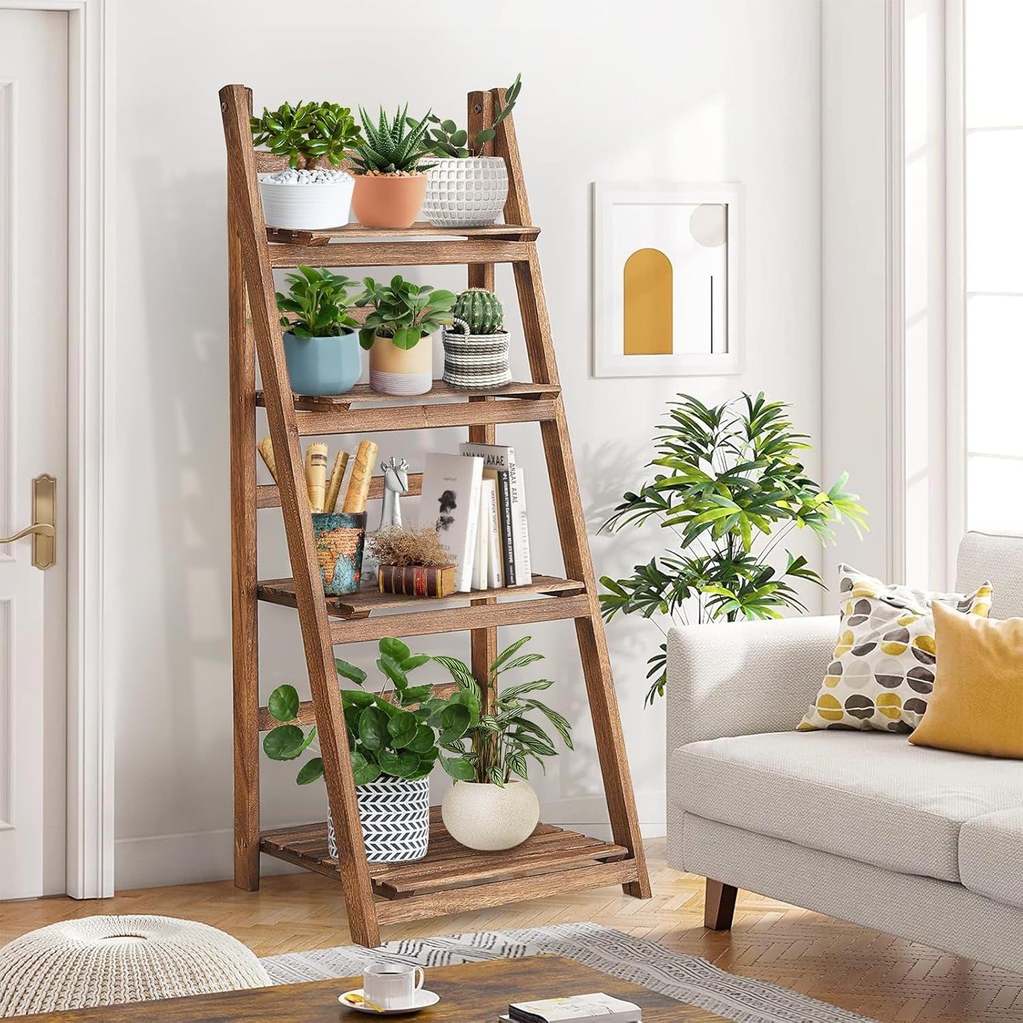 Rustic Wood 4 Tier Plant Stand Bookshelf 38CM Corner Shelf Tristar Online