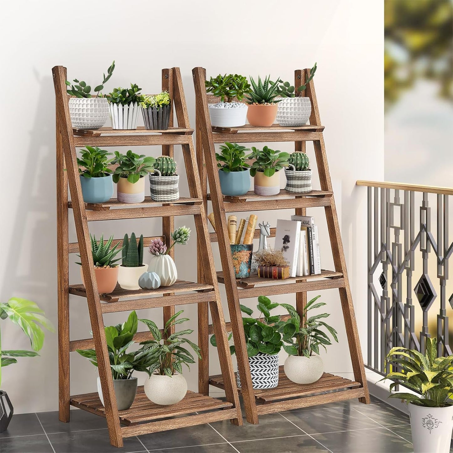 Rustic Wood 4 Tier Plant Stand Bookshelf 38CM Corner Shelf Tristar Online