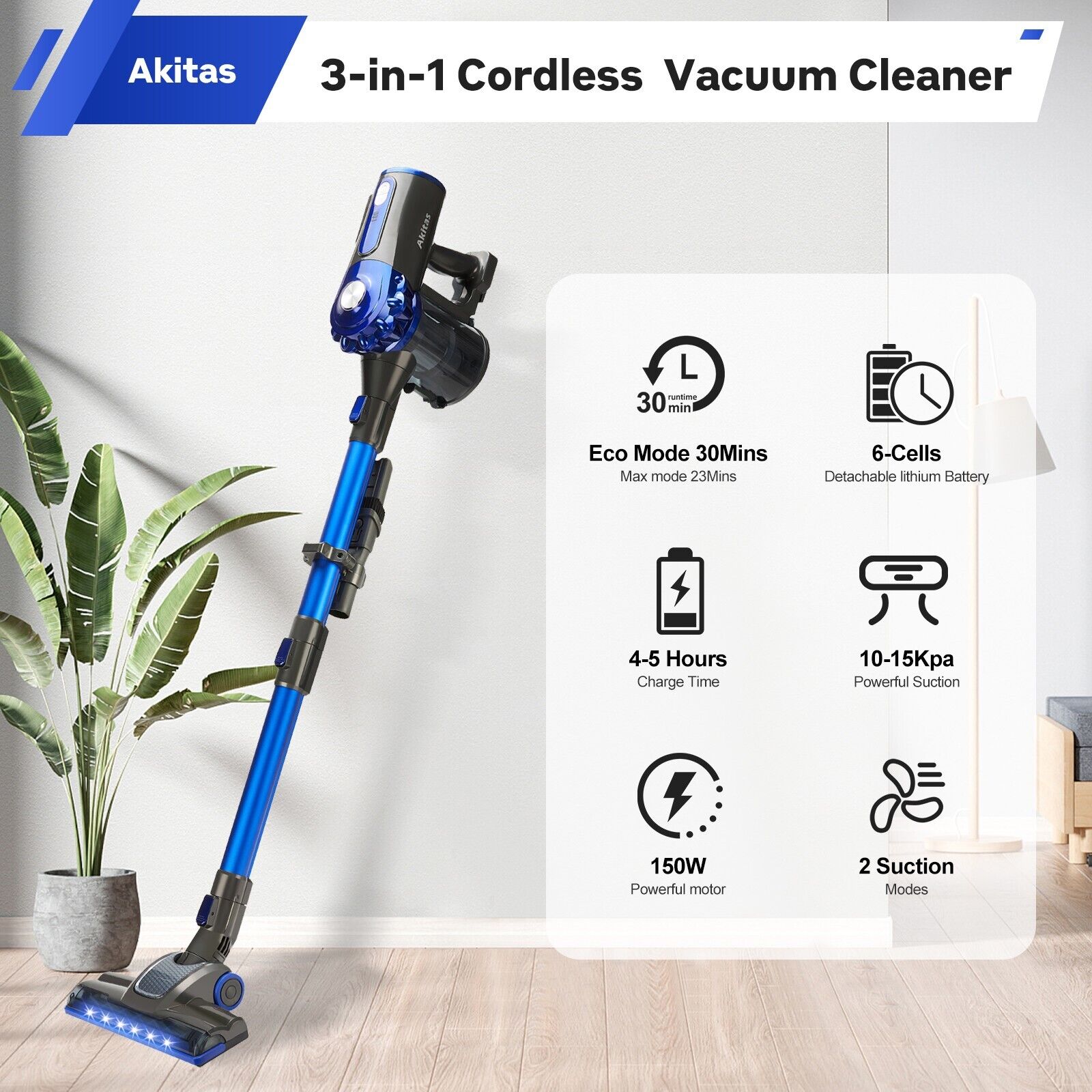 V8 150W Handheld Stick Vacuum Cleaner 40 Min Runtime LED Tristar Online