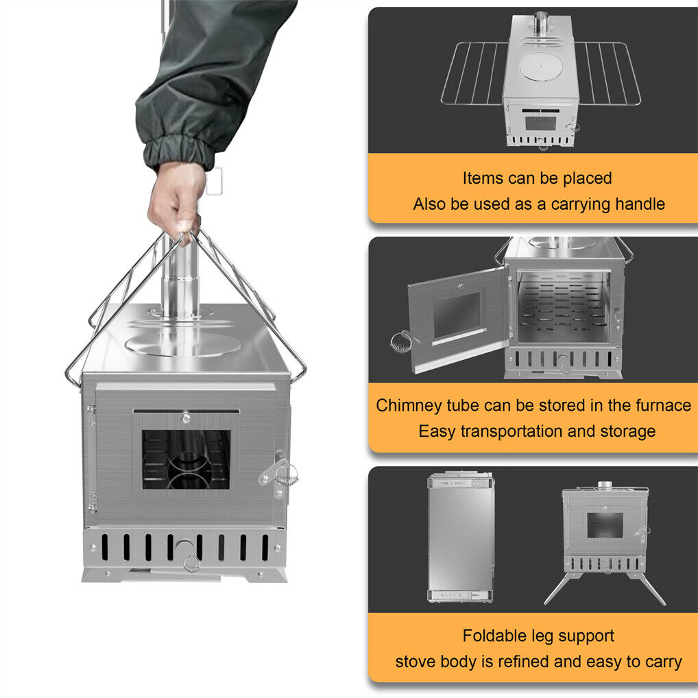Stainless Steel Wood Burner Stove for Camping w/ Chimney & Bag Tristar Online