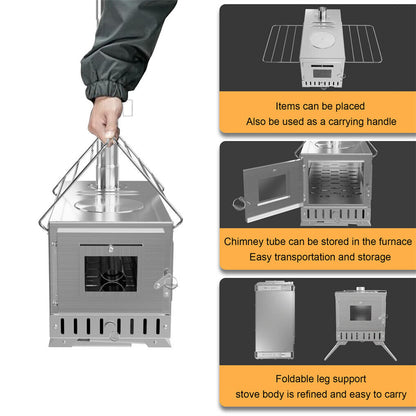 Stainless Steel Wood Burner Stove for Camping w/ Chimney & Bag Tristar Online