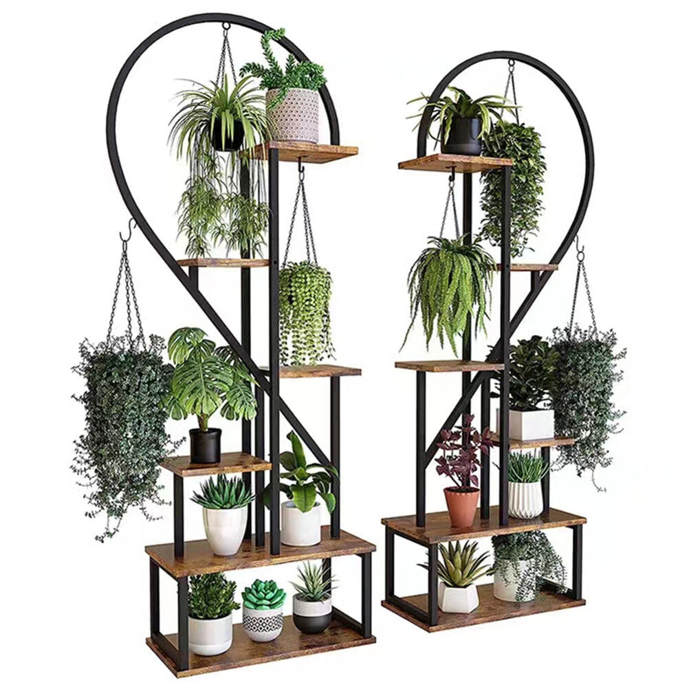 6 Tier Corner Plant Stand Metal & MDF Ladder Shelf Rack Tristar Online