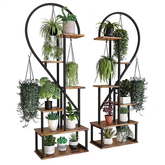 6 Tier Corner Plant Stand Metal & MDF Ladder Shelf Rack Tristar Online