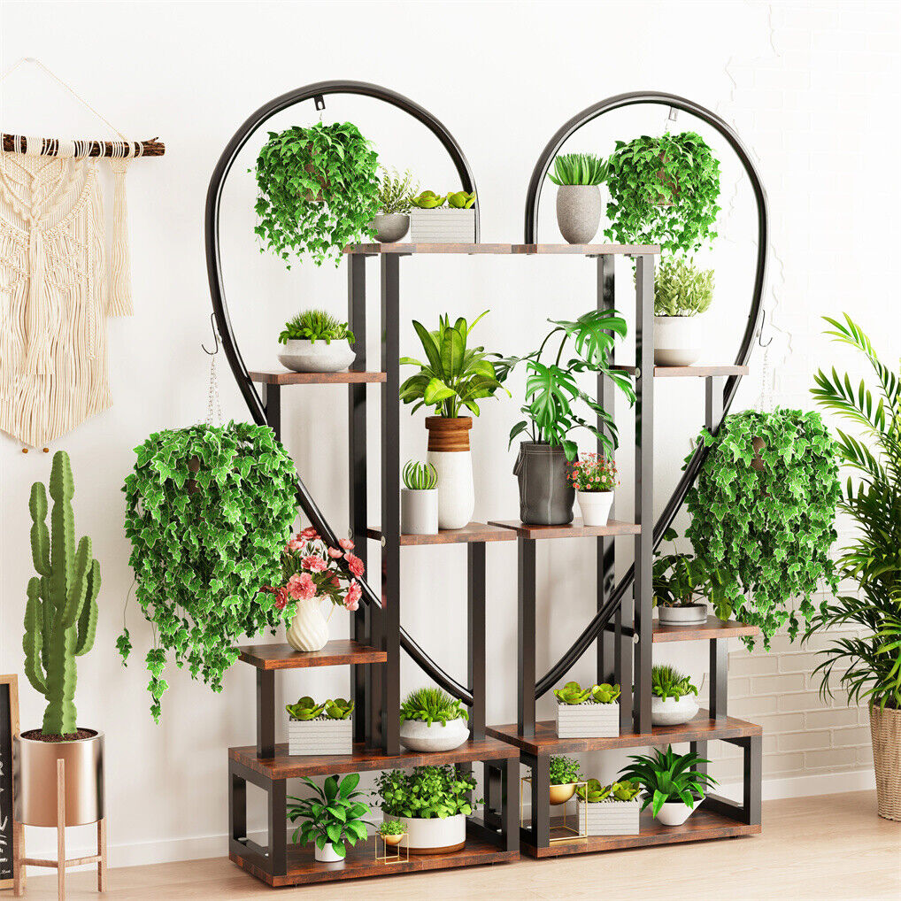 6 Tier Corner Plant Stand Metal & MDF Ladder Shelf Rack Tristar Online