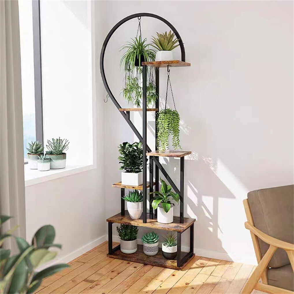 6 Tier Corner Plant Stand Metal & MDF Ladder Shelf Rack Tristar Online