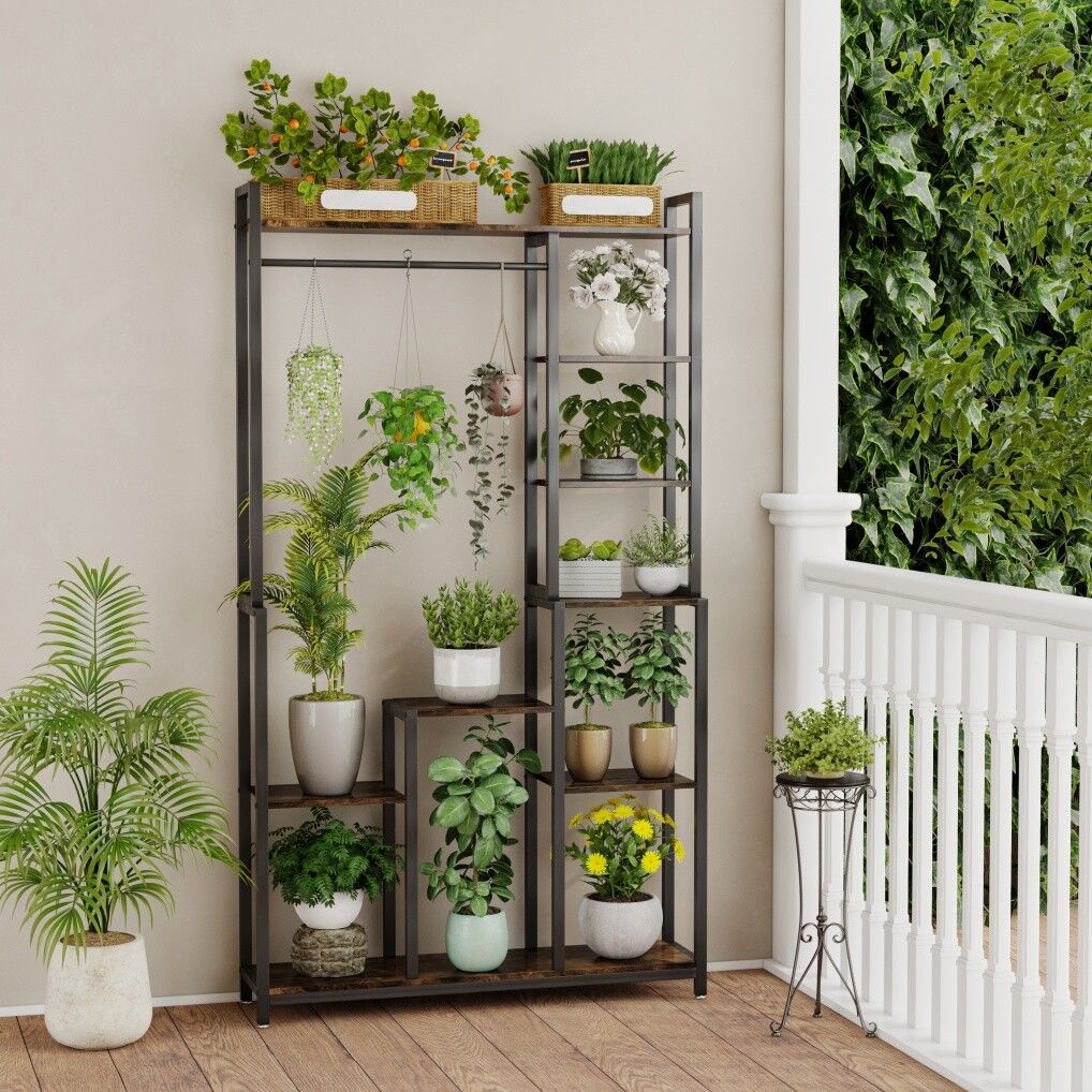 Plant Stand Shelf Rack with Hanging Rod Indoor Outdoor Display Tristar Online