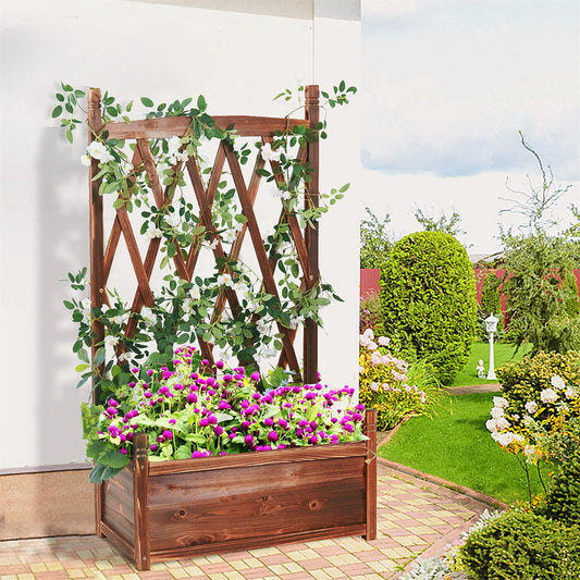 Elevated Wooden Planter Box L-64x36.5x115cm with Trellis Tristar Online