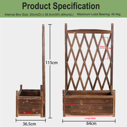Elevated Wooden Planter Box L-64x36.5x115cm with Trellis Tristar Online