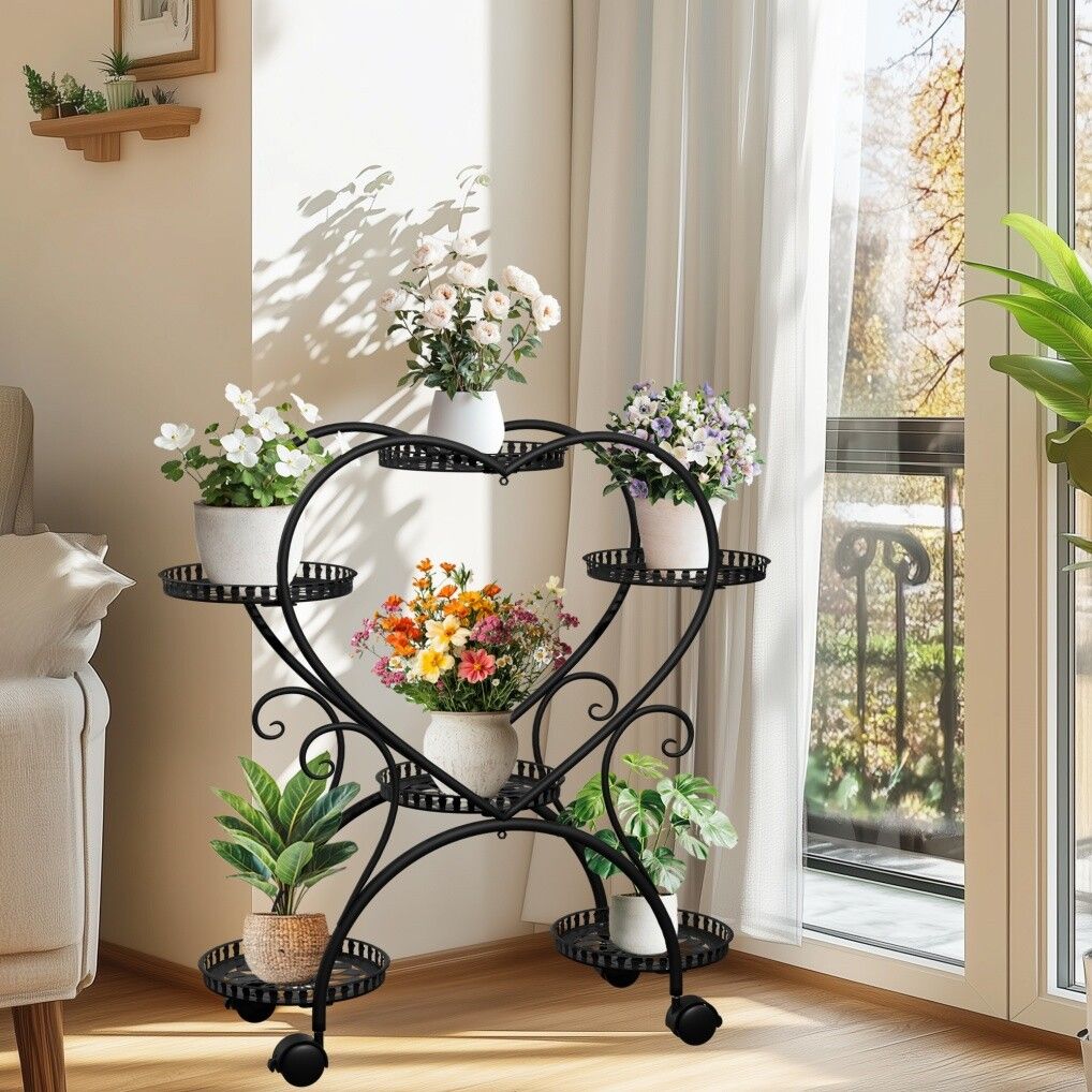 Rolling Metal Plant Stand Indoor Outdoor Garden Display Shelf Tristar Online