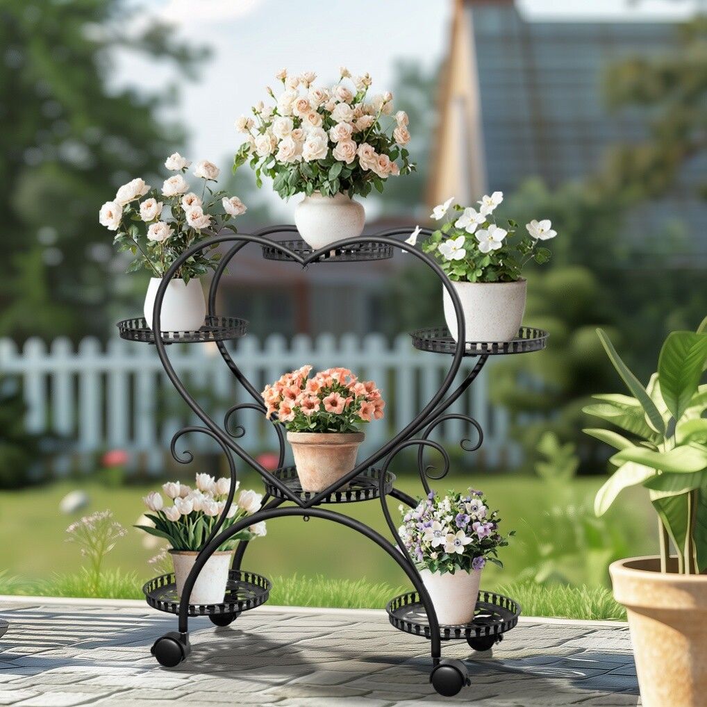 Rolling Metal Plant Stand Indoor Outdoor Garden Display Shelf Tristar Online