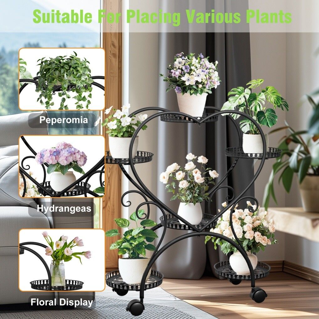 Rolling Metal Plant Stand Indoor Outdoor Garden Display Shelf Tristar Online