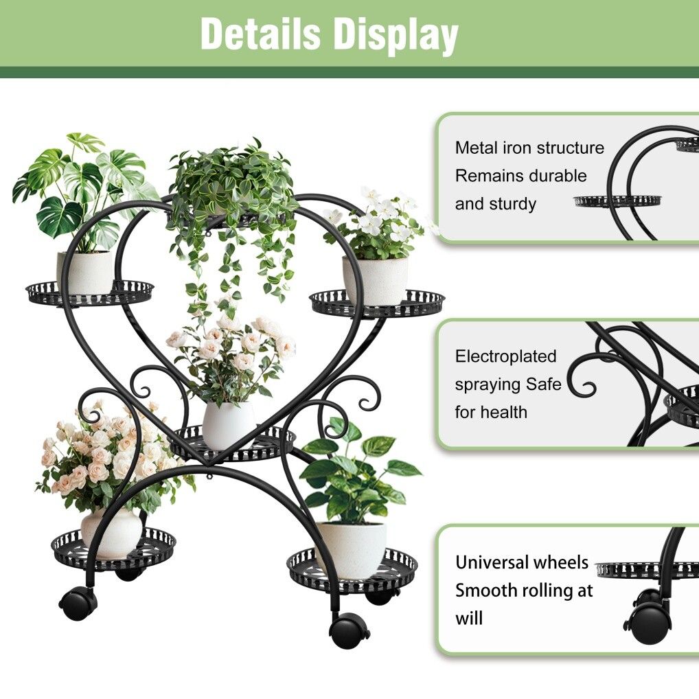 Rolling Metal Plant Stand Indoor Outdoor Garden Display Shelf Tristar Online
