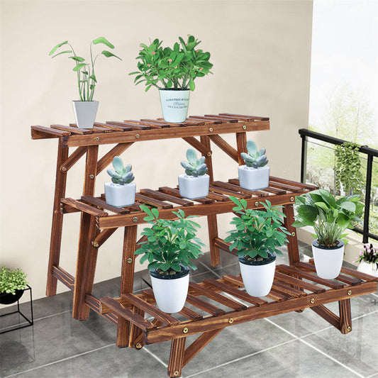 Pine Wood 3pcs Plant Stand Ladder Garden Flower Display Tristar Online