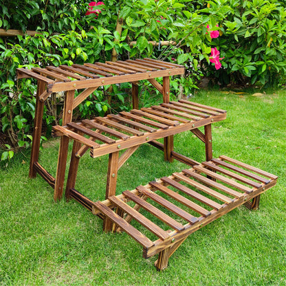Pine Wood 3pcs Plant Stand Ladder Garden Flower Display Tristar Online