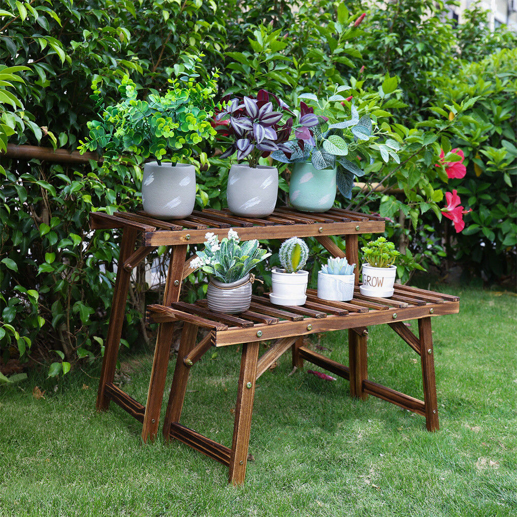 Pine Wood 3pcs Plant Stand Ladder Garden Flower Display Tristar Online
