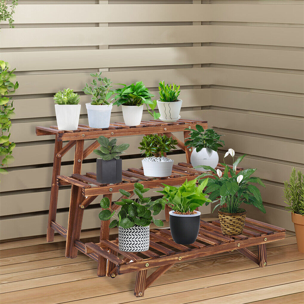 Pine Wood 3pcs Plant Stand Ladder Garden Flower Display Tristar Online