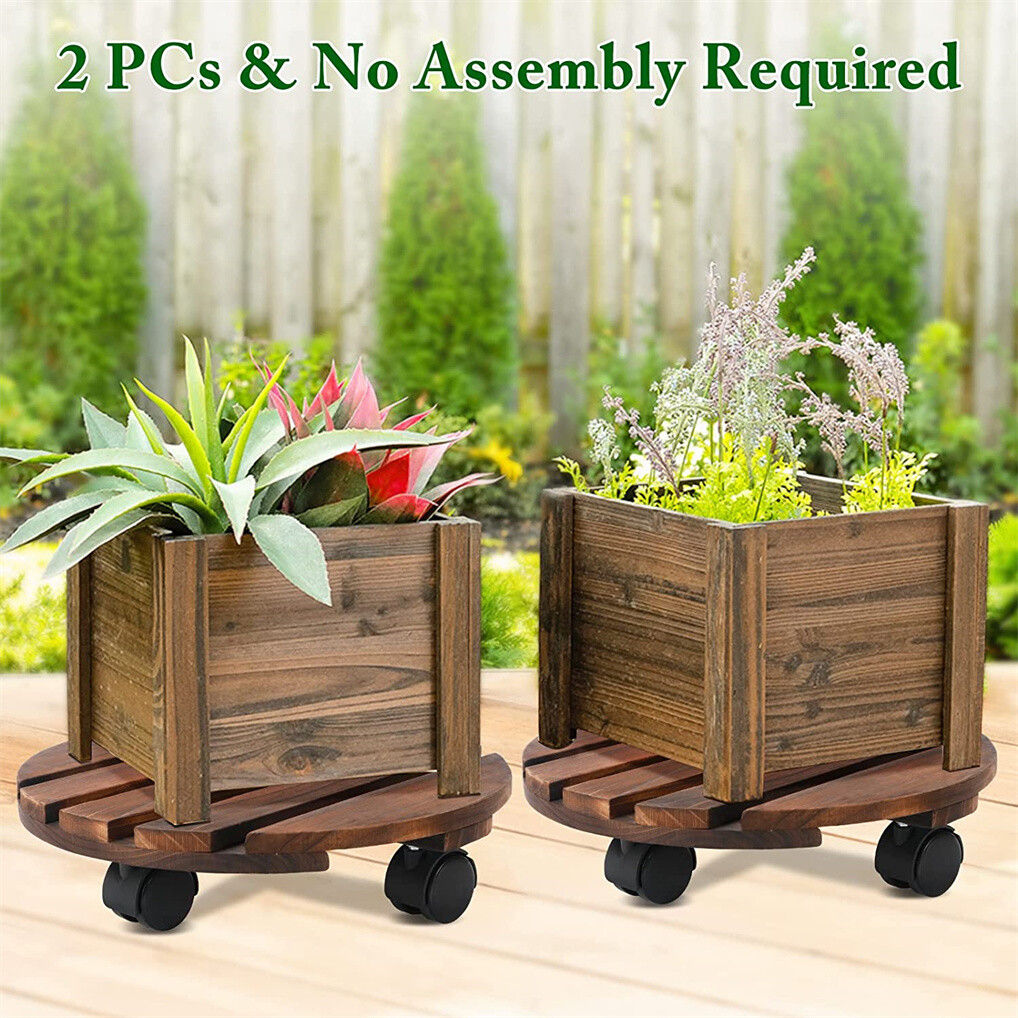 Wooden Plant Caddy Stand 2-Pack 360� Rotating Casters Tristar Online