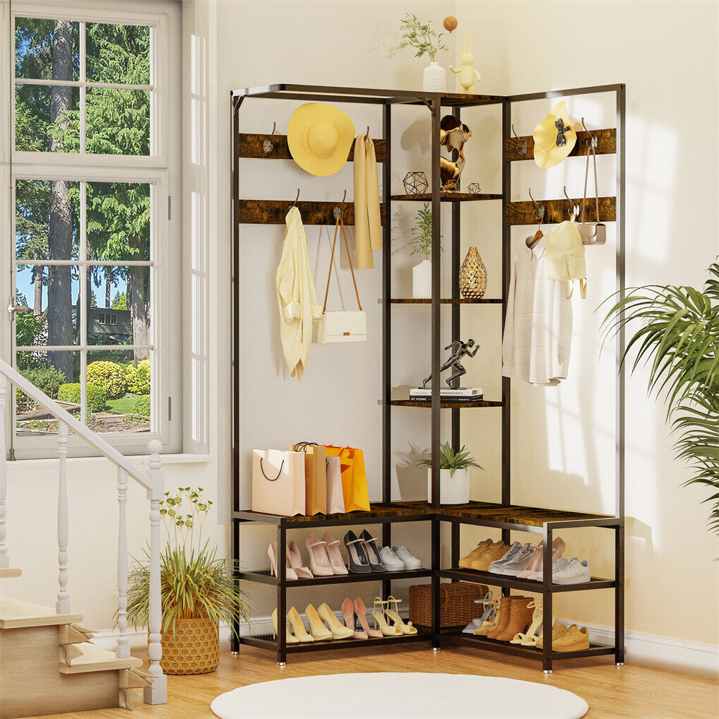 Corner Coat Stand with Shoe Bench Metal & MDF Organizer Tristar Online