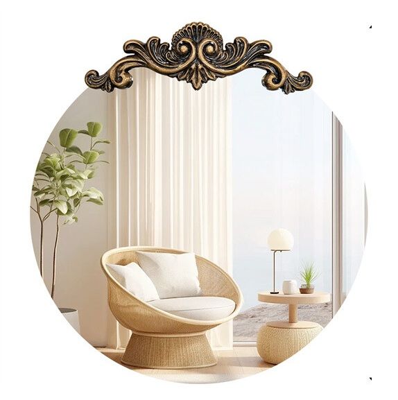 Baroque Antique Round Wall Mirror, Ornate D�cor, 90 x 94.5cm Tristar Online