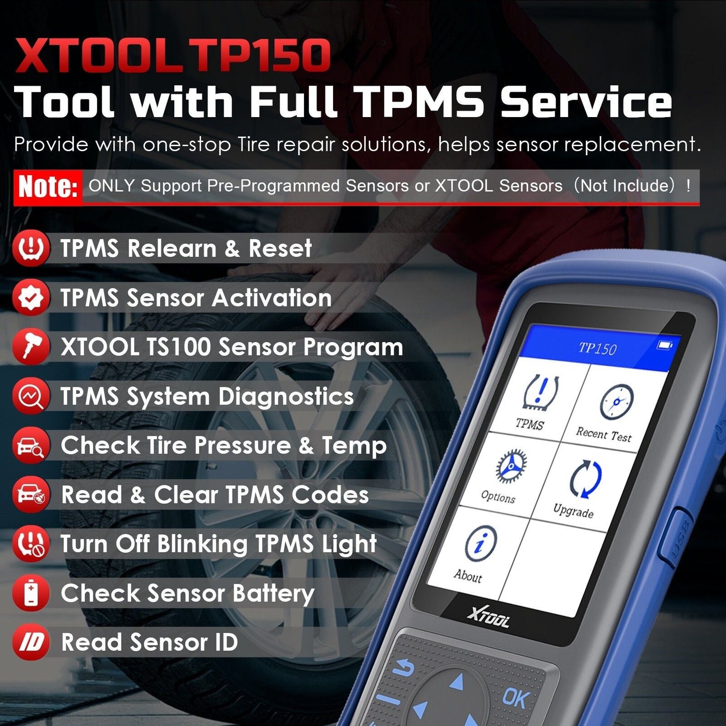 TP150 TPMS Reset Tool 2025 WiFi CAN EOBD OBDII Tristar Online
