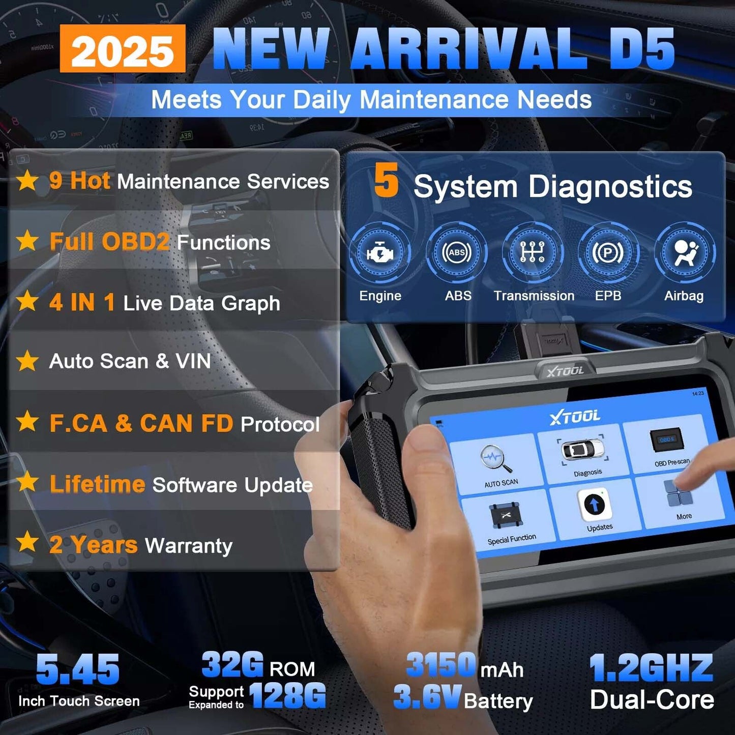 2025 D5 OBD2 Scanner ABS SRS Engine Diagnostic Tool Tristar Online