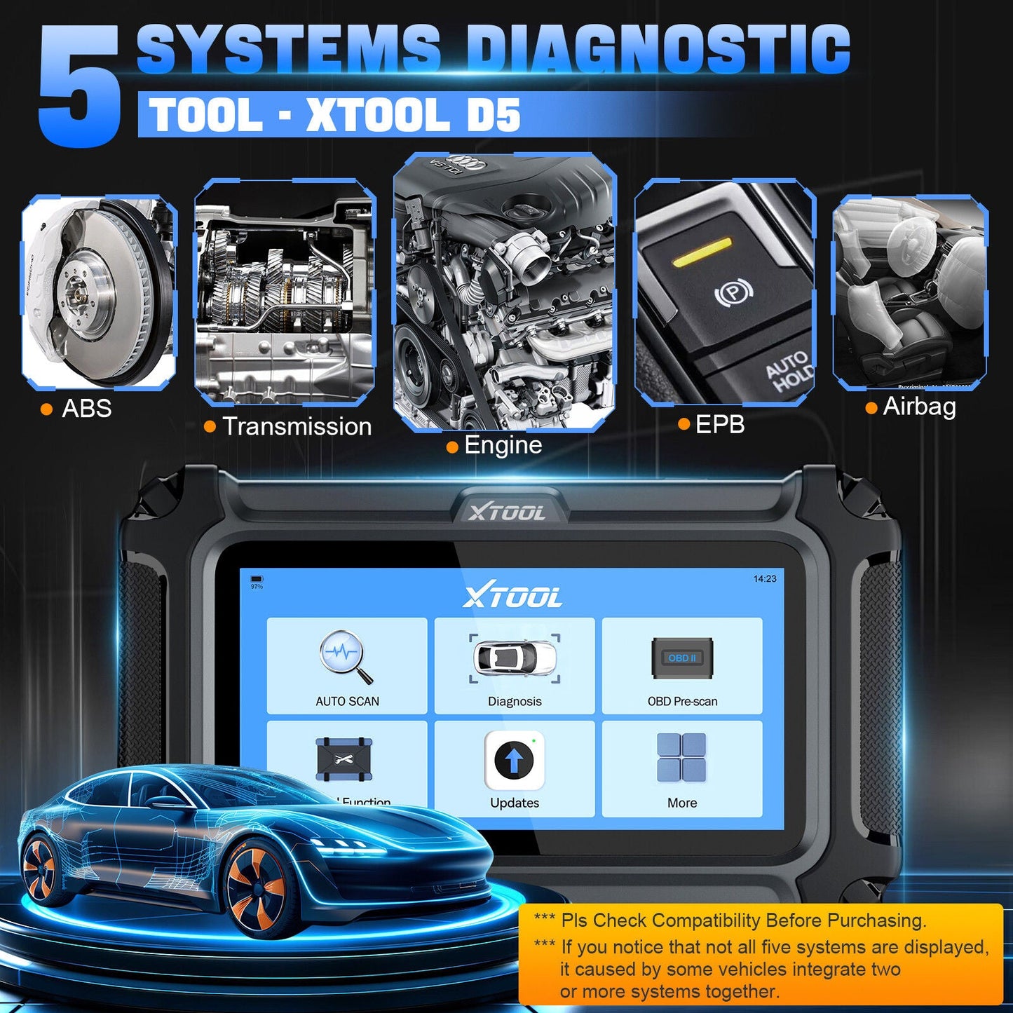 2025 D5 OBD2 Scanner ABS SRS Engine Diagnostic Tool Tristar Online