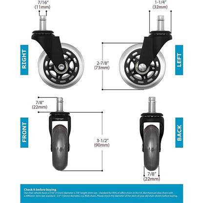3 Swivel Rollerblade Chair Wheels, 7/16 Stem, All Floors - 5 Pack Tristar Online