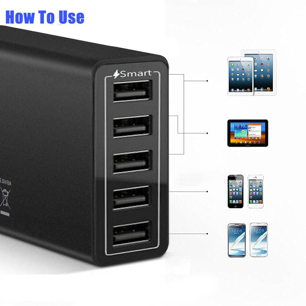40W 5-Port USB Wall Charger Fast AC Adapter Multi Travel Tristar Online