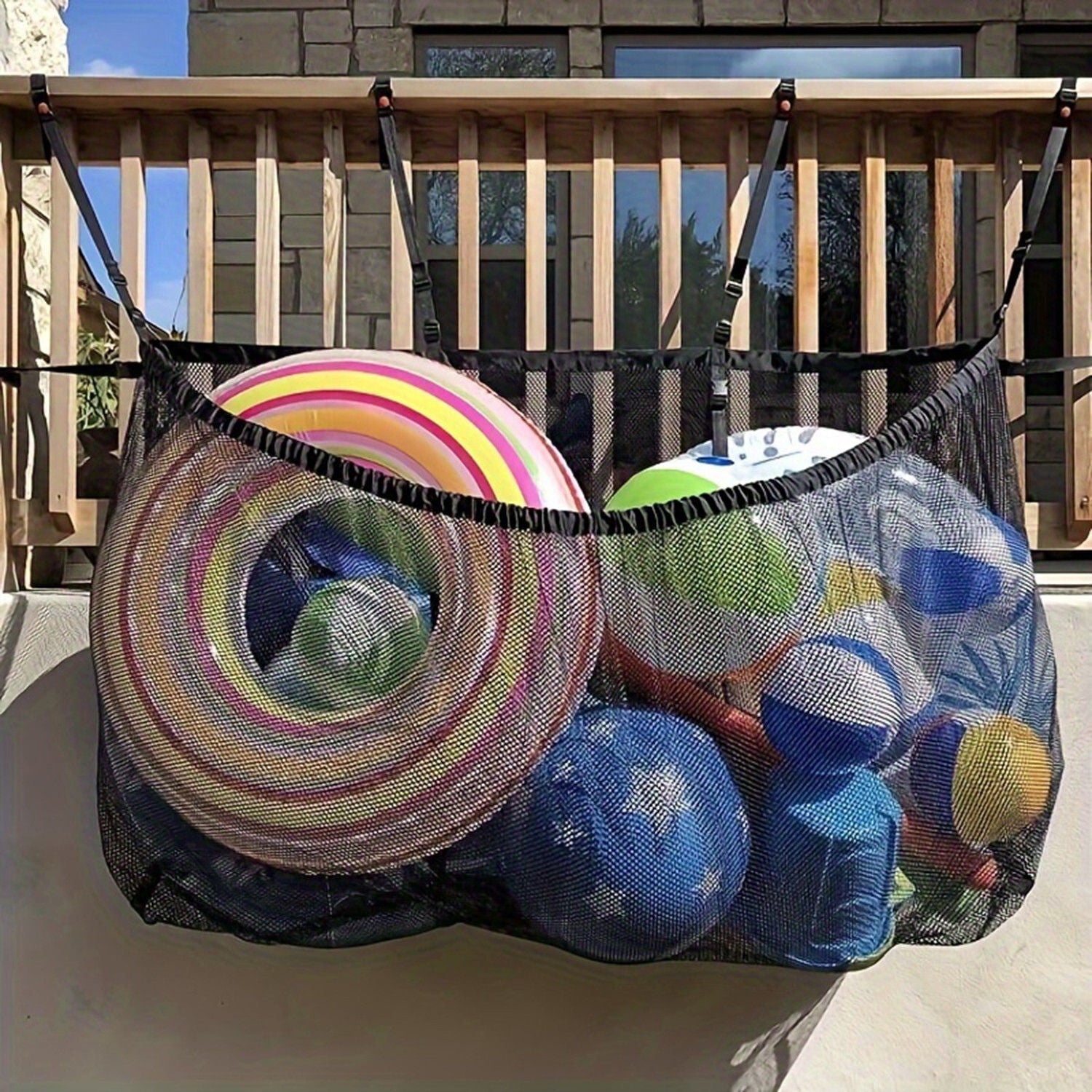 145x145CM Heavy Duty Pool Toy Storage Net Bag Adjustable Organizer Tristar Online