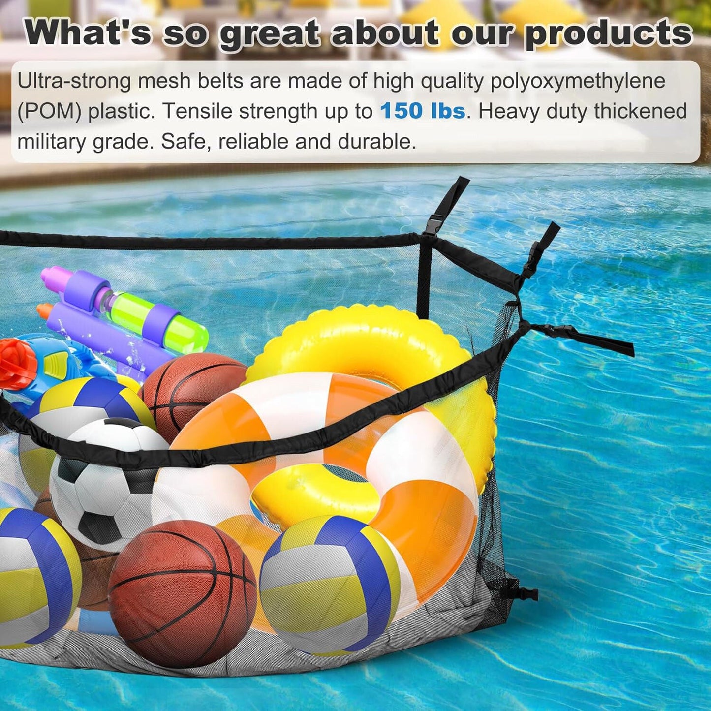 145x145CM Heavy Duty Pool Toy Storage Net Bag Adjustable Organizer Tristar Online