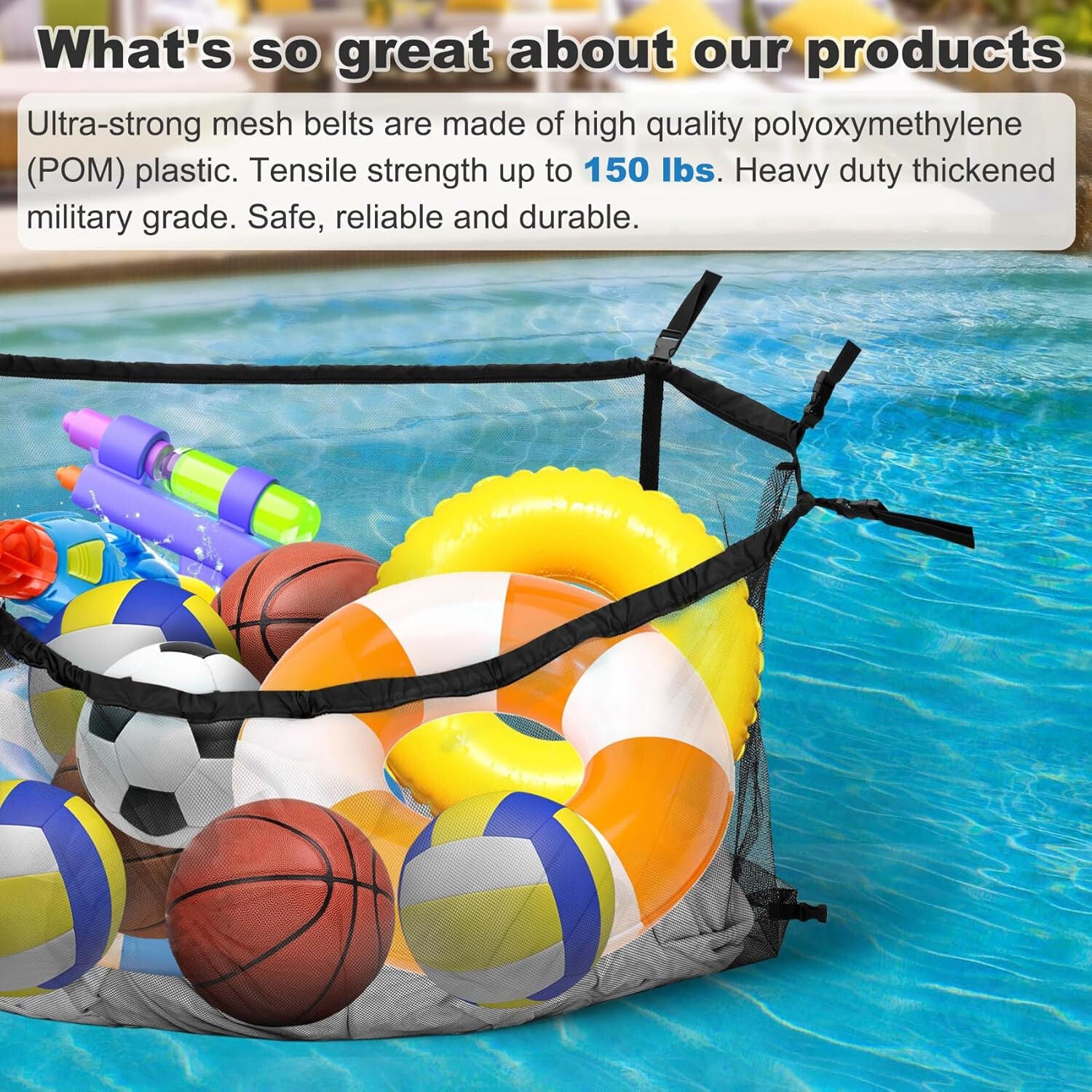 145x145CM Heavy Duty Pool Toy Storage Net Bag Adjustable Organizer Tristar Online